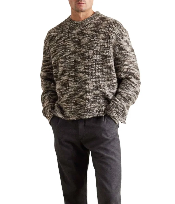 Men's Tweed Textured Crewneck Sweater In Marron Multi