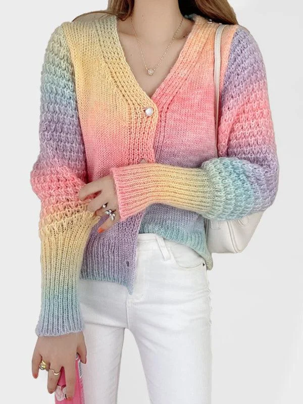 Rainbow Gradient  Women Cardigan Sweater