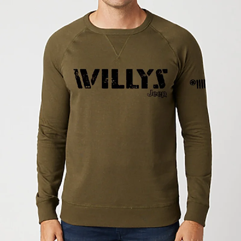 Mens Jeep® Willys French Terry Crew Sweatshirt - Military Green